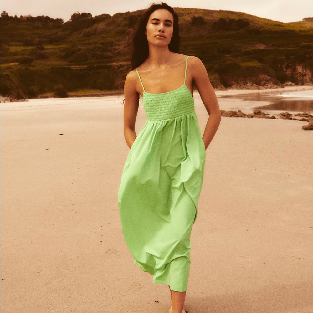 Zara Tiered Poplin Midi Dress Size XS
